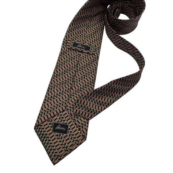 BRIONI XL Black/Red/Gold Geometric Silk LUXURY Tie HANDMADE ITALY - Picture 2 of 4